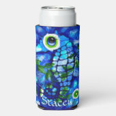 Whimsical Big-Eyes Seahorse Art Blue Personalized Seltzer Blikjeskoeler (Seltzer Achterkant)