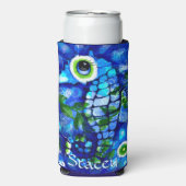 Whimsical Big-Eyes Seahorse Art Blue Personalized Seltzer Blikjeskoeler (Seltzer Voorkant)