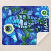 Whimsical Big-Eyes Seahorse Art Blue Personalized Sherpa Deken (Voorkant (horizontaal))