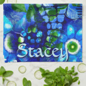 Whimsical Big-Eyes Seahorse Art Blue Personalized Theedoek (Gevouwen)