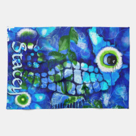 Whimsical Big-Eyes Seahorse Art Blue Personalized Theedoek