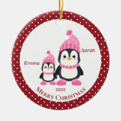 Whimsical Big Sis & Lil' Sis Penguins Persoonlijk Keramisch Ornament (Voorkant)