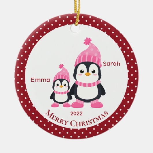 Whimsical Big Sis & Lil' Sis Penguins Persoonlijk Keramisch Ornament (Voorkant)