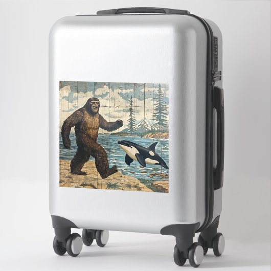 Whimsical Bigfoot en Orka Sticker (Koffer)