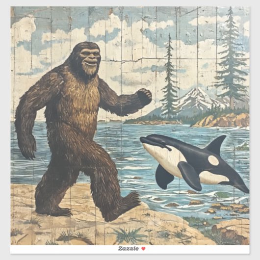 Whimsical Bigfoot en Orka Sticker (Vel)