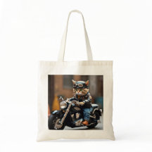 Whimsical Biker Cat Tas