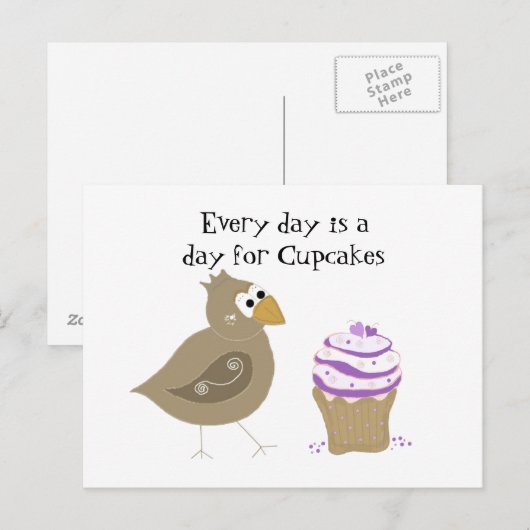 Whimsical Bird and Cupcake Briefkaart (Voorkant / Achterkant)