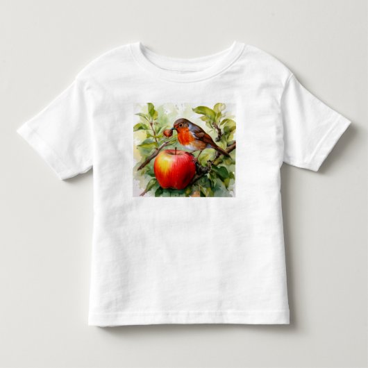 Whimsical Bird & Apple Delight Kinder Shirts (Voorkant)