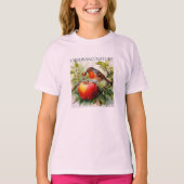  Whimsical Bird & Apple Delight T-shirt (Voorkant)