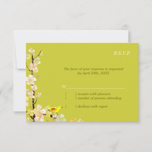 Whimsical Bird Apple Green Wedding RSVP (Voorkant)