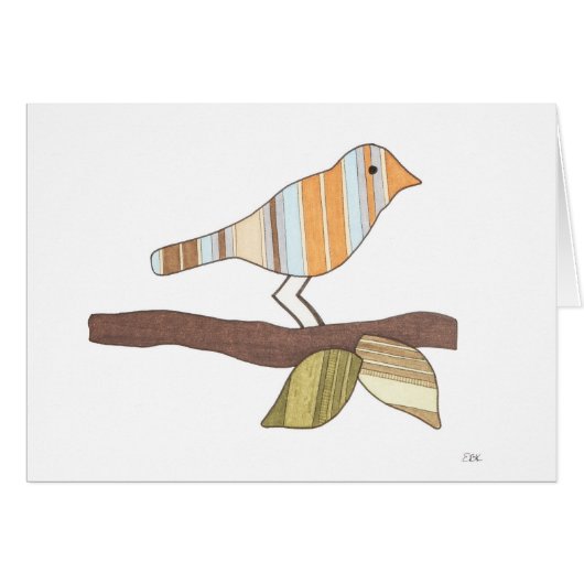 Whimsical Bird Art Notecard (Voorkant Horizontaal)