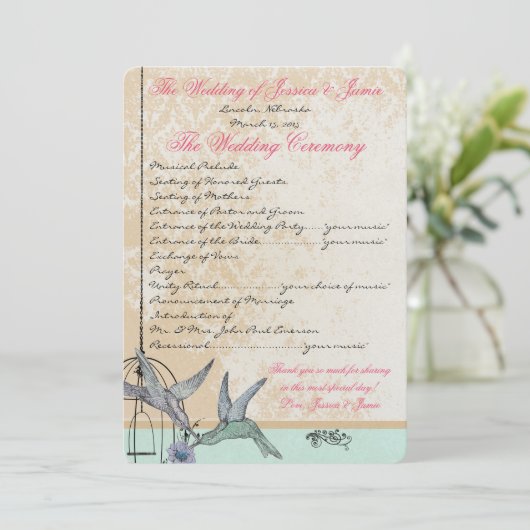 Whimsical Bird Cage Wedding Programme Programmakaart (Staand voorkant)