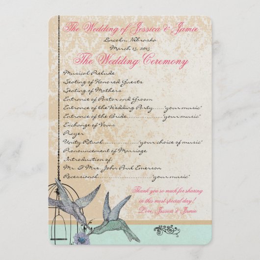 Whimsical Bird Cage Wedding Programme Programmakaart (Voorkant)