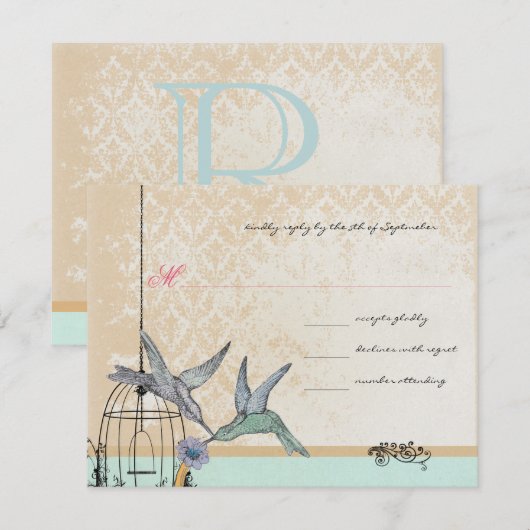 Whimsical  Bird Cage Wedding RSVP (Voorkant / Achterkant)