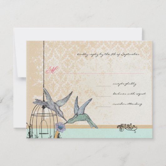 Whimsical Bird Cage Wedding RSVP Kaartje (Voorkant)