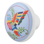 Whimsical Bird Colorful Folk Rustic Retro Blue Keramische Knop (Rechts)