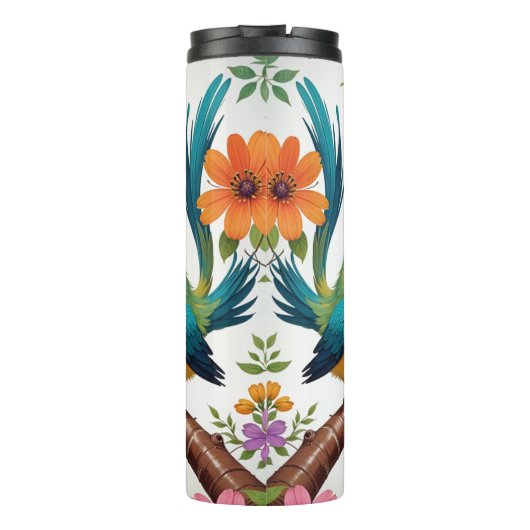Whimsical Bird en Blooms Thermal Tumbler Thermosbeker (Achterkant)