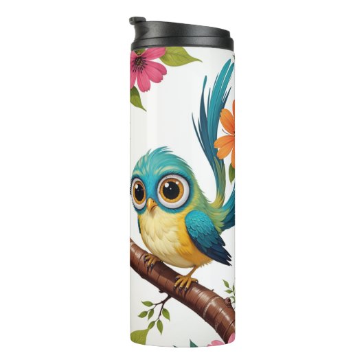 Whimsical Bird en Blooms Thermal Tumbler Thermosbeker (Geroteerd rechts)