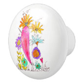 Whimsical Bird Flowers en Heart Door Knob Keramische Knop (Rechts)
