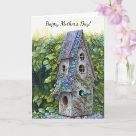 Whimsical Bird House Bird Moederdag Kaart