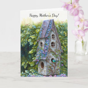 Whimsical Bird House Bird Moederdag Kaart