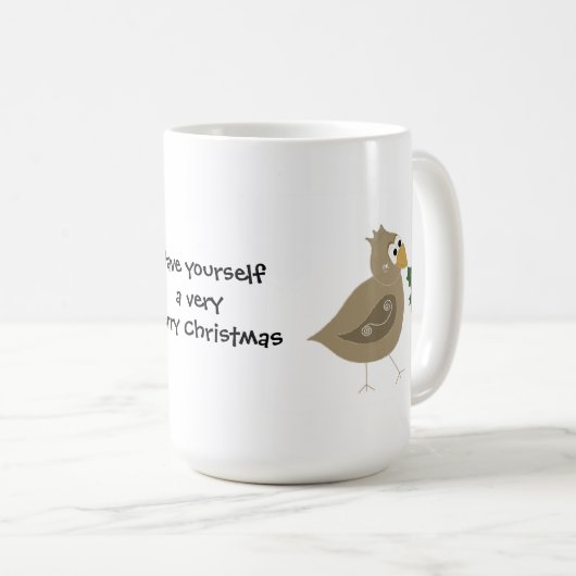 Whimsical Bird met een Sprig Holly Koffiemok (Voorkant rechts)