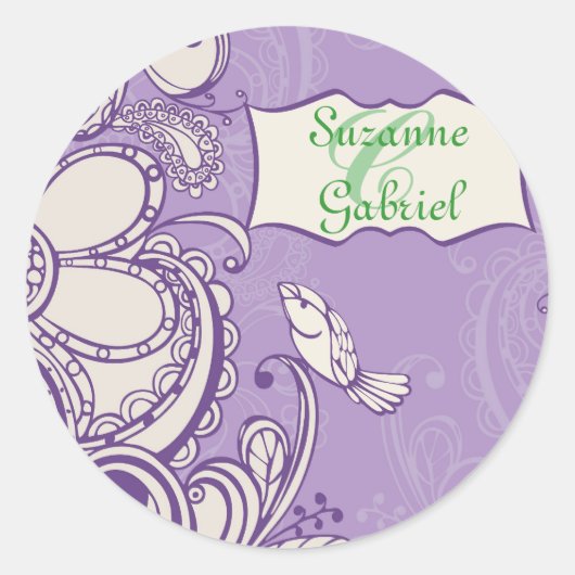 Whimsical Bird Monogram Ronde Sticker (Voorkant)