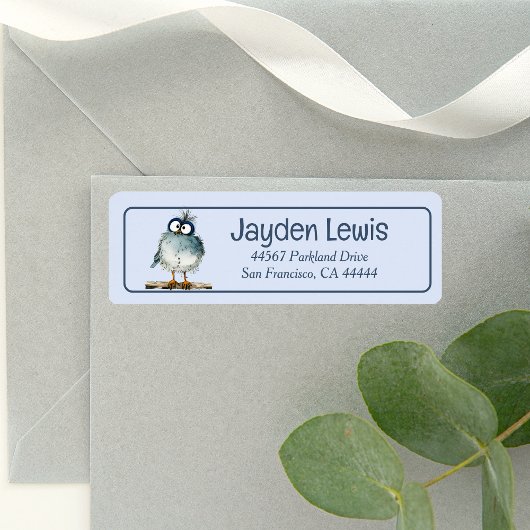Whimsical Bird op een filiaal retouradres Etiket