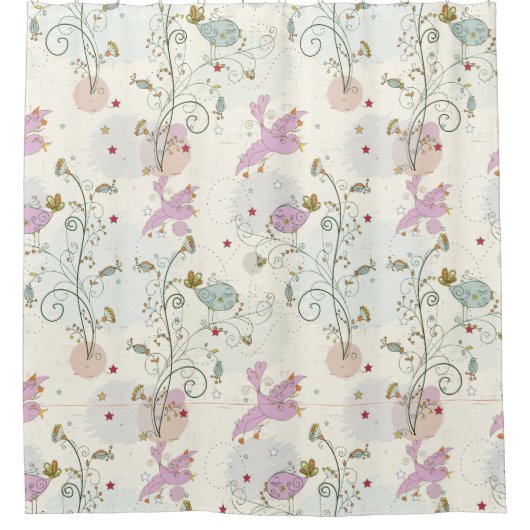 Whimsical Bird Pattern Shower Curtain Douchegordijn (Voorkant)