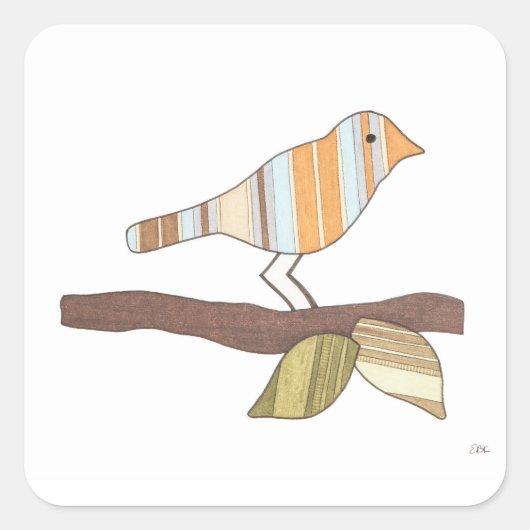 Whimsical Bird Sticker-Erin Brie Art Square Sticke Vierkante Sticker (Voorkant)