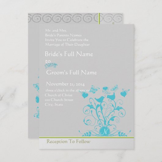 Whimsical Bird Swirl Wedding Uitnodiging (Voorkant / Achterkant)