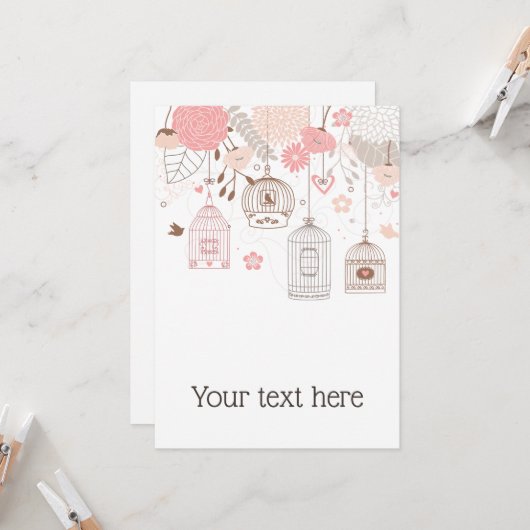 Whimsical Birdcages Personalized Greeting Kaart (Voorkant / Achterkant in situ)