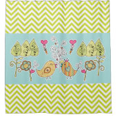 Whimsical Birds and Flowers Chevron Stripe Douchegordijn (Voorkant)