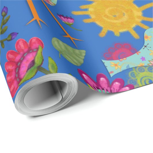 Whimsical Birds and Flowers Sunshine Day Cadeaupapier (Rol Hoek)