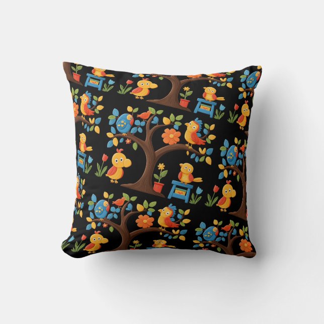 Whimsical Birds & Blossoms Sierkussen (Voorkant)