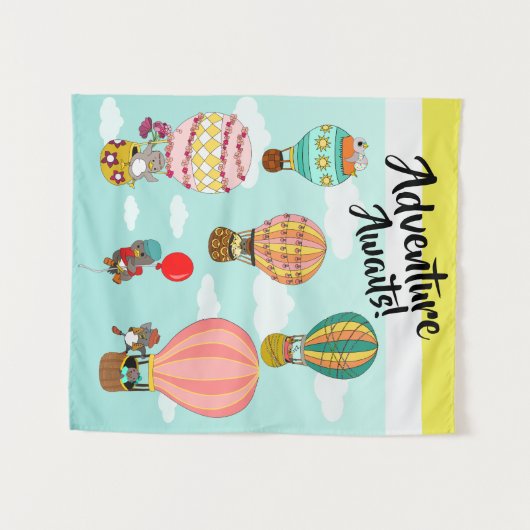 Whimsical Birds hete luchtballonnen avontuur wacht Wandkleed (Voorkant (horizontaal))