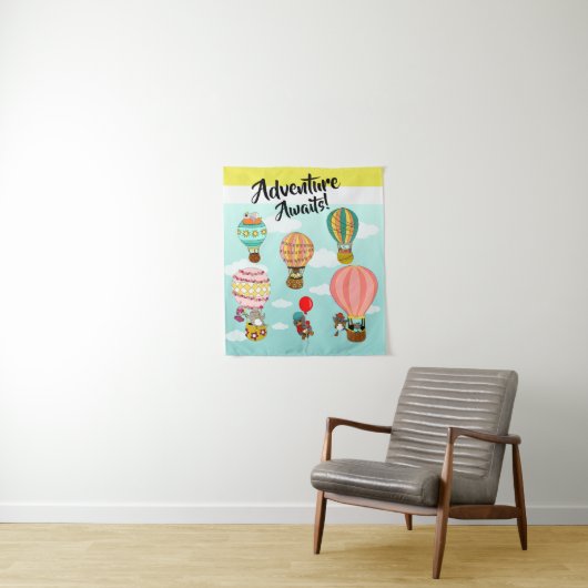 Whimsical Birds hete luchtballonnen avontuur wacht Wandkleed (In situ)