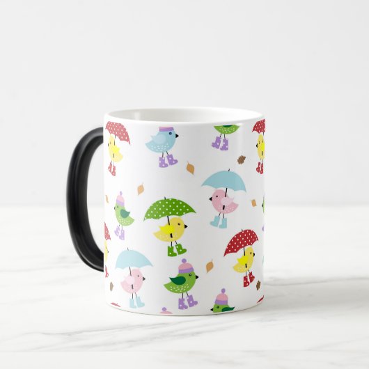Whimsical Birds in Rain Boots Naadloze Patroon Magische Mok (Voorkant links)