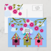 Whimsical Birds Moving aangekondigd Aankondigingskaart (Voorkant / Achterkant)