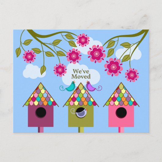 Whimsical Birds Moving aangekondigd Aankondigingskaart (Voorkant)