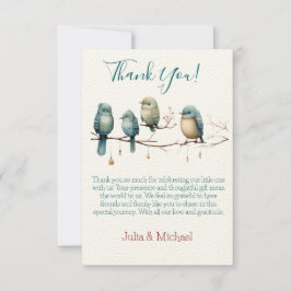 Whimsical Birds on Branches Pastel Baby shower Bedankkaart