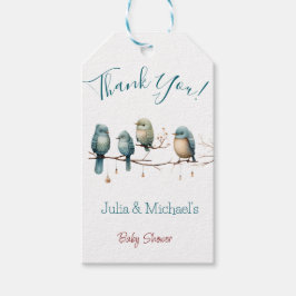 Whimsical Birds on Branches Pastel Baby shower Cadeaulabel