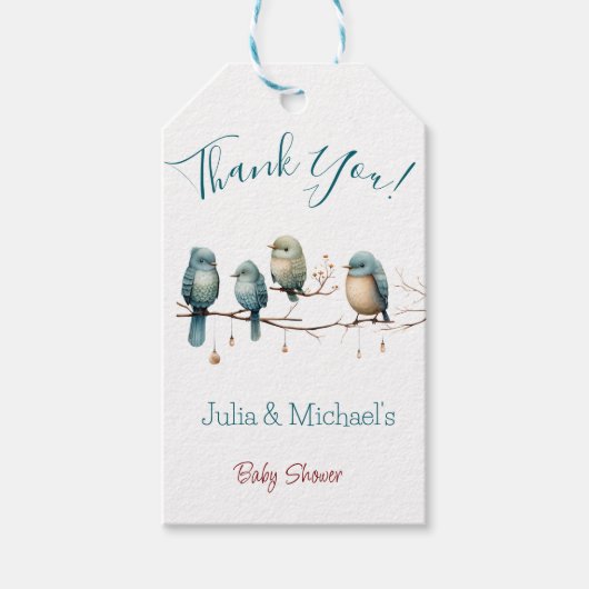 Whimsical Birds on Branches Pastel Baby shower Cadeaulabel (Voorkant)