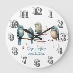 Whimsical Birds on Branches Pastel Baby shower Grote Klok