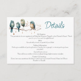 Whimsical Birds on Branches Pastel Baby shower Informatiekaartje