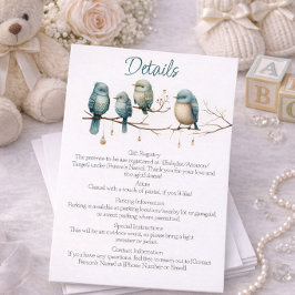 Whimsical Birds on Branches Pastel Baby shower Informatiekaartje