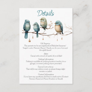 Whimsical Birds on Branches Pastel Baby shower Informatiekaartje