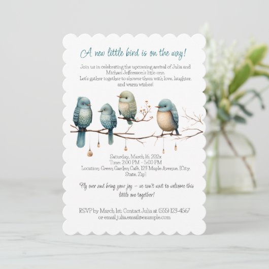 Whimsical Birds on Branches Pastel Baby shower Kaart (Staand voorkant)