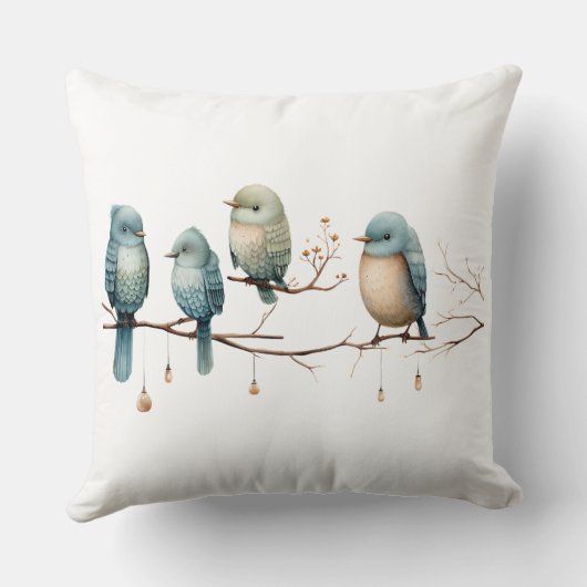 Whimsical Birds on Branches Pastel Baby shower Kussen (Achterkant)