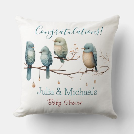 Whimsical Birds on Branches Pastel Baby shower Kussen (Voorkant)